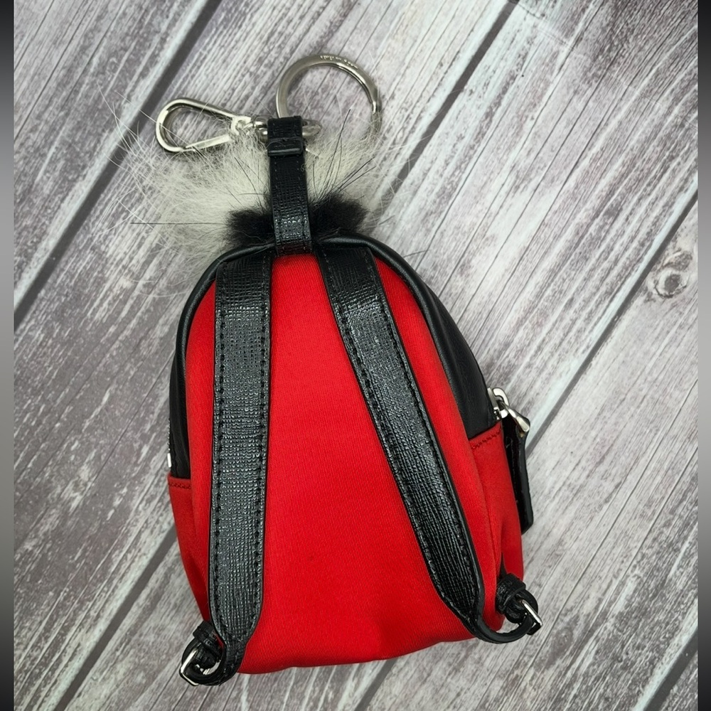 FENDI Monster Mini Backpack Bag Charm Leather Nylon & Fur Red Black w/ Box RARE - Picture 7 of 16